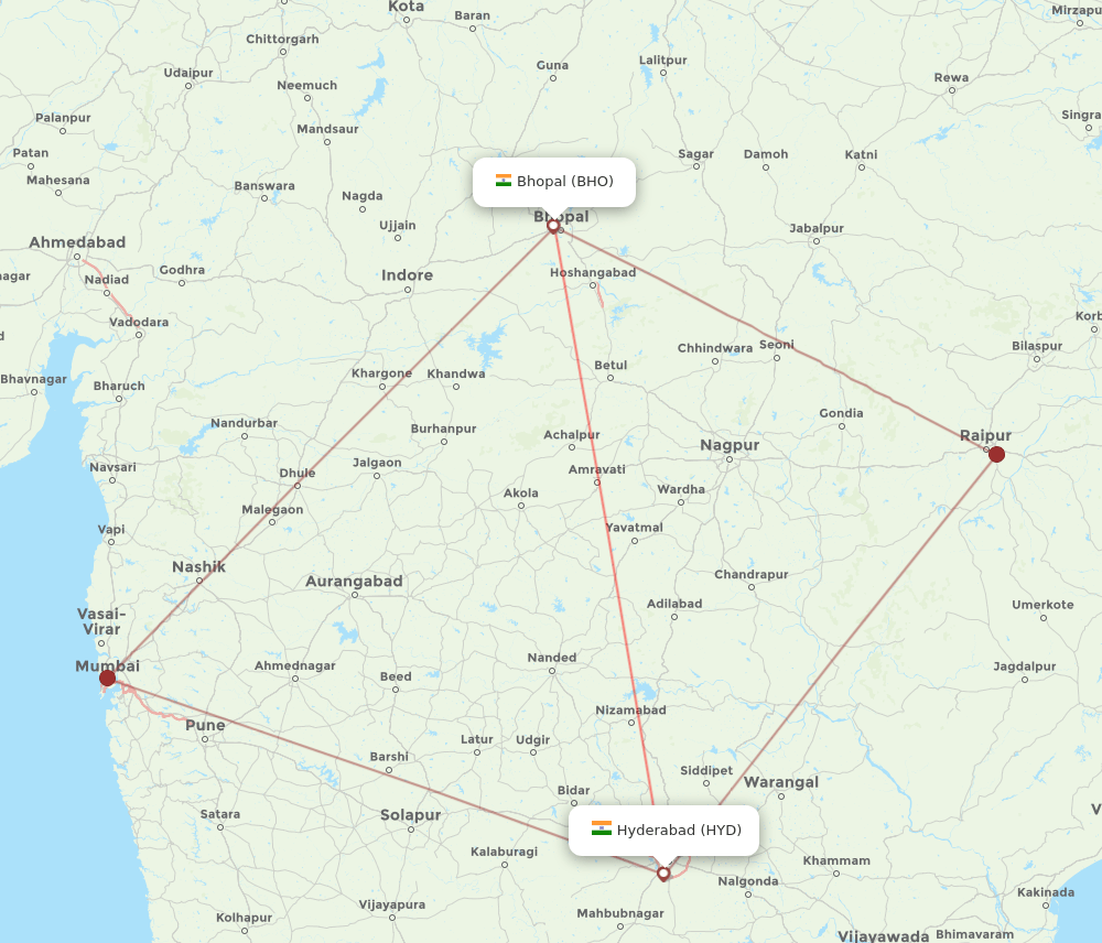BHO-HYD flight routes