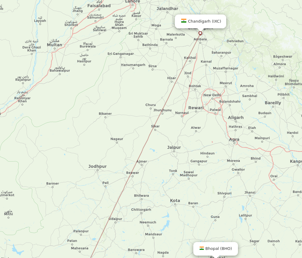 BHO to IXC flights and routes map