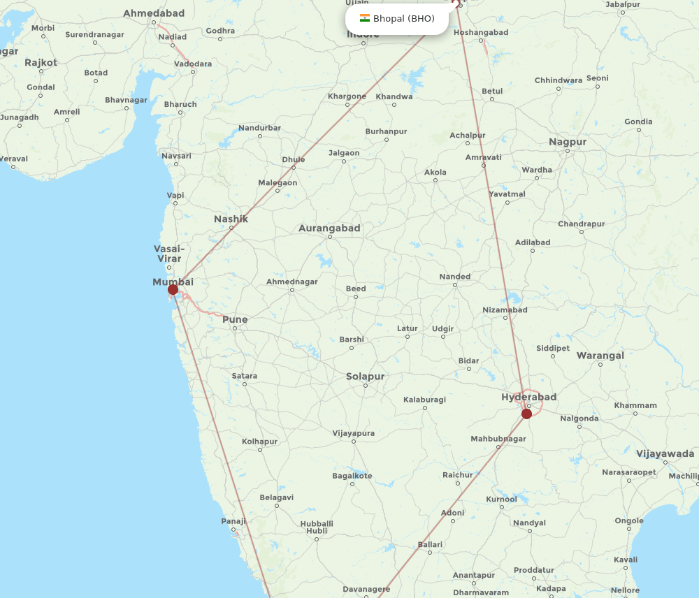 BHO to IXE flights and routes map