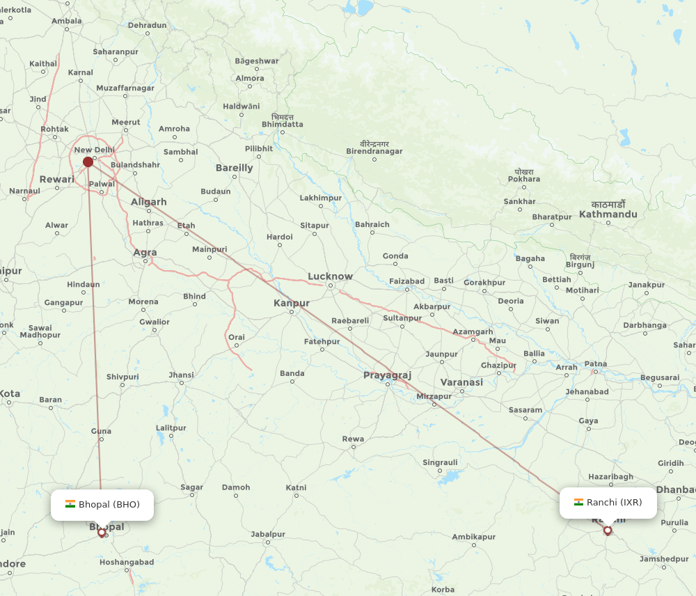 BHO to IXR flights and routes map
