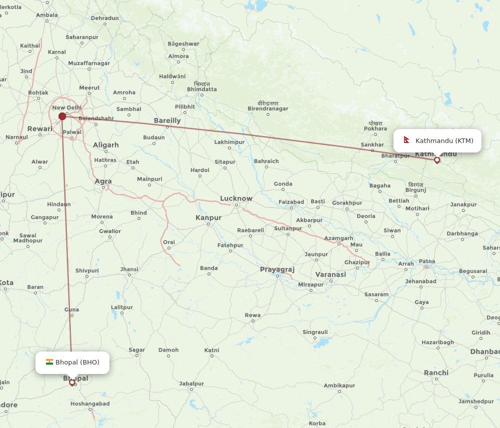 BHO-KTM flight routes