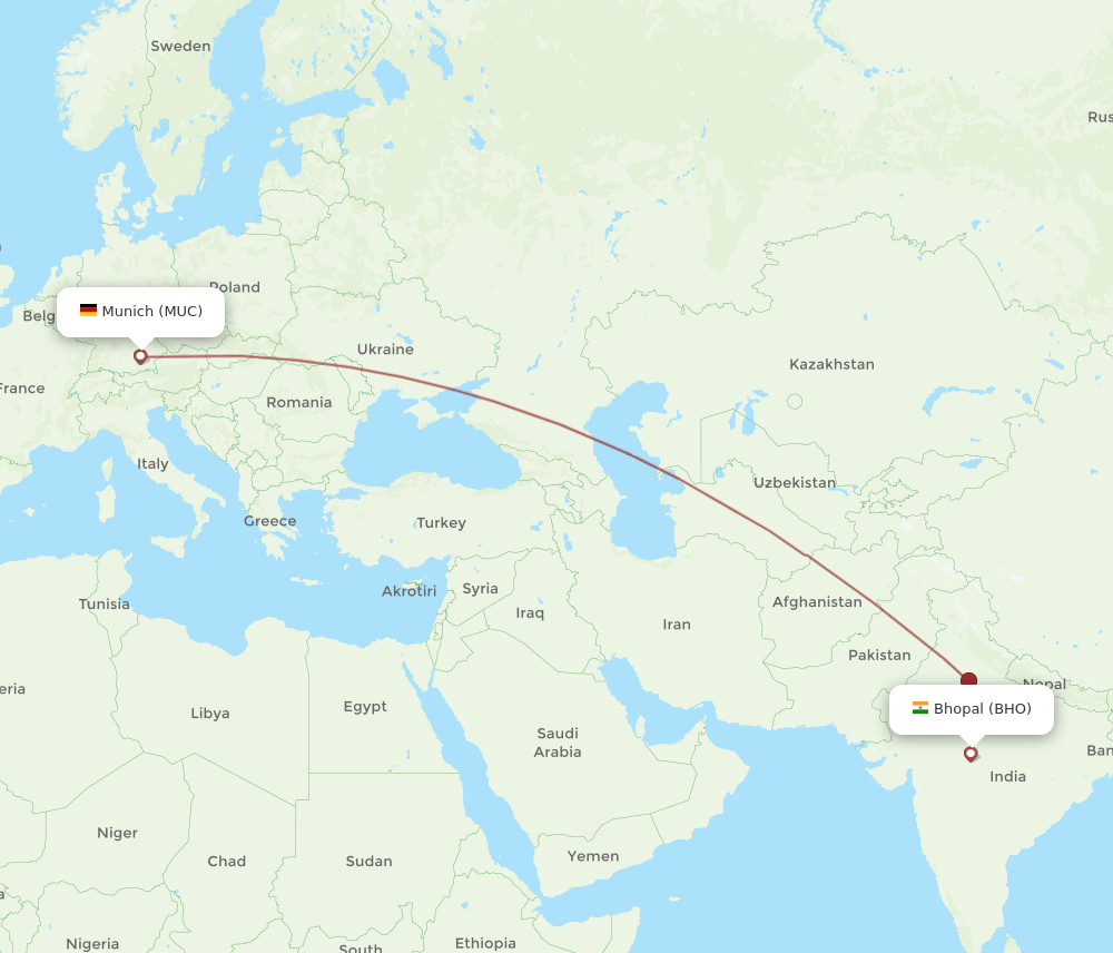 MUC to BHO flights and routes map
