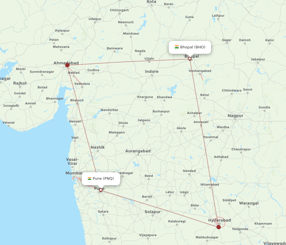 Pune - Bhopal route map and flight paths