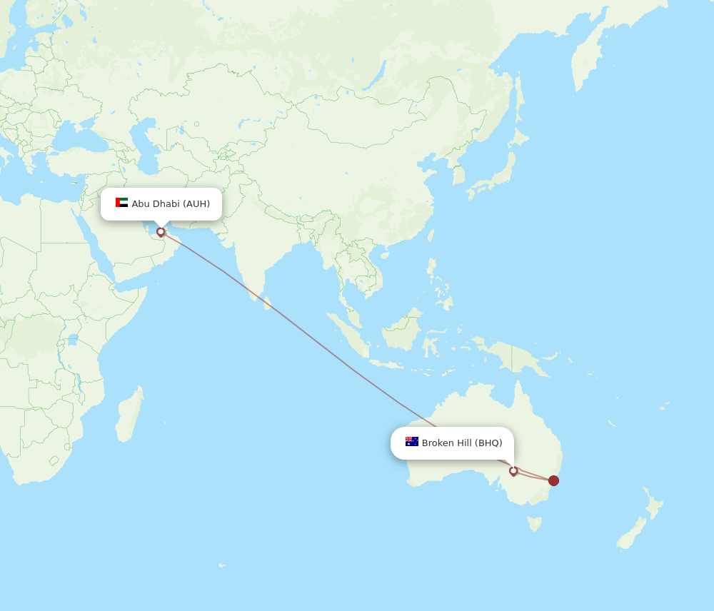 BHQ to AUH flights and routes map