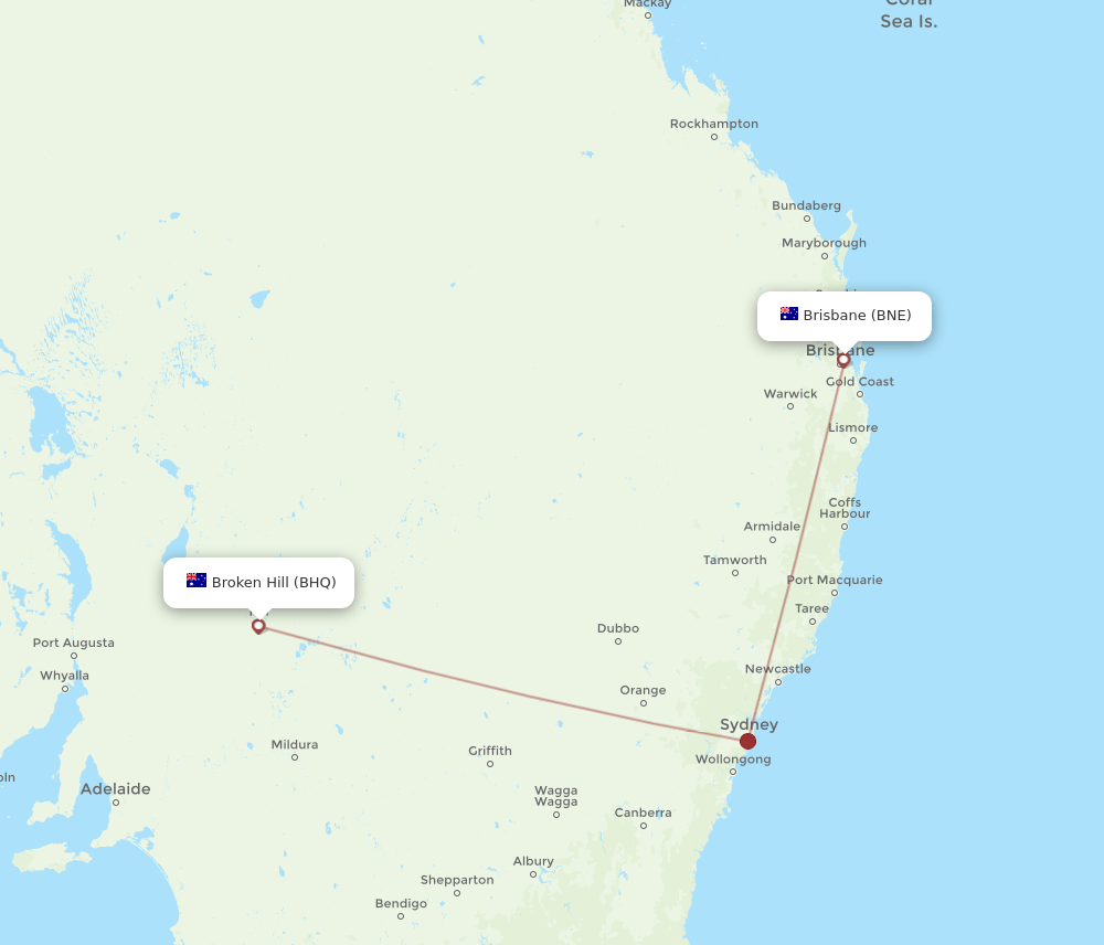 BHQ to BNE flights and routes map