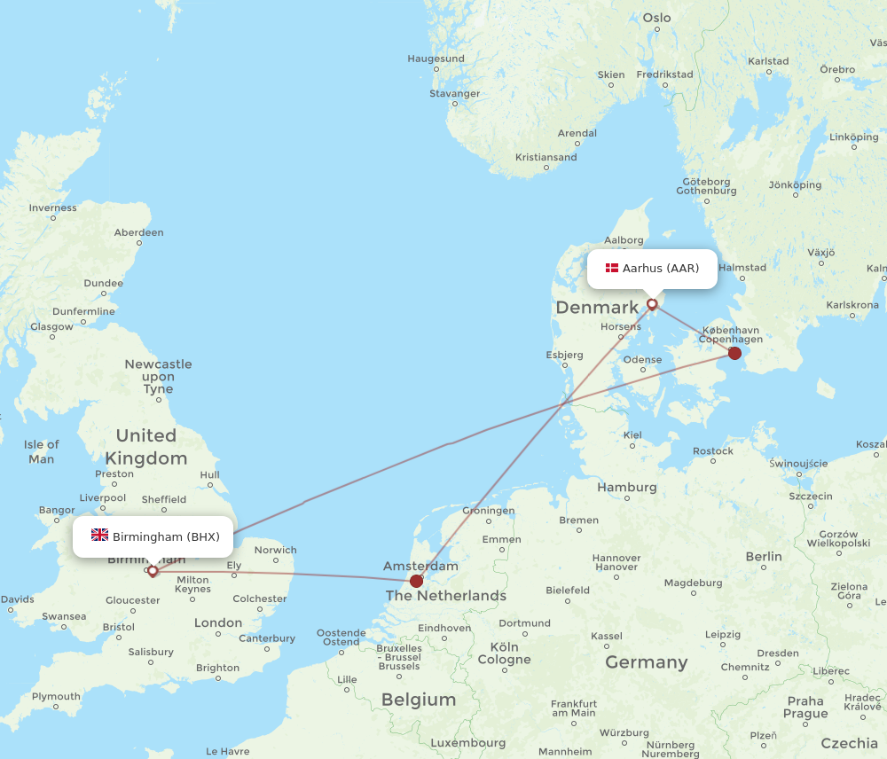 BHX to AAR flights and routes map