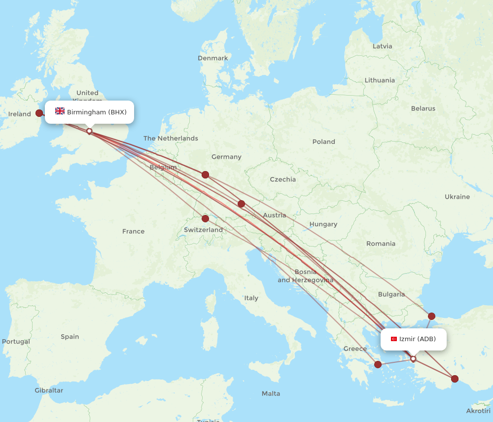 BHX to ADB flights and routes map