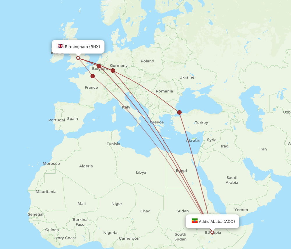 BHX-ADD flight routes