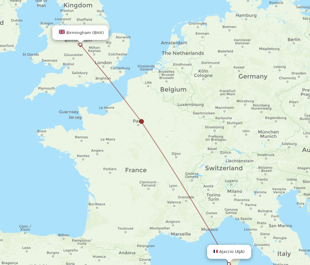 BHX-AJA flight routes