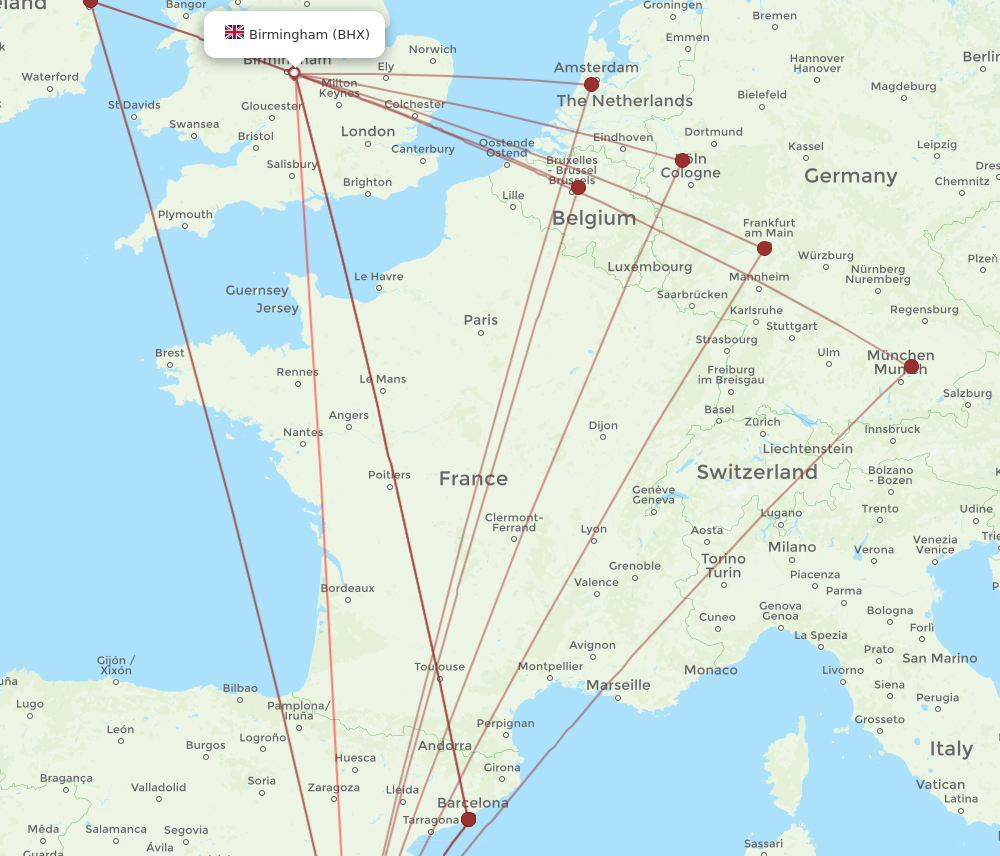 BHX to ALC flights and routes map