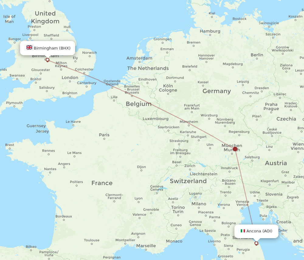 BHX to AOI flights and routes map