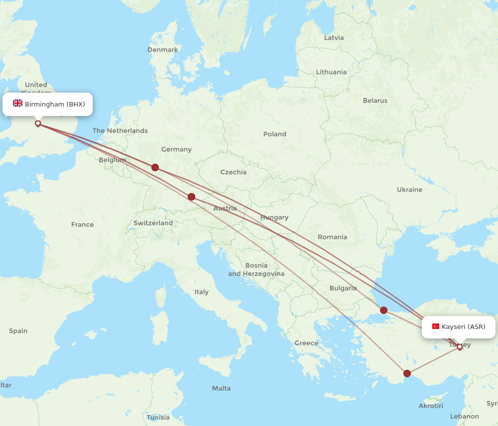 BHX to ASR flights and routes map