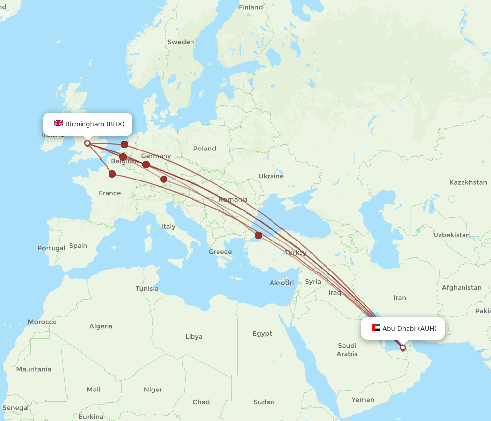 BHX-AUH flight routes