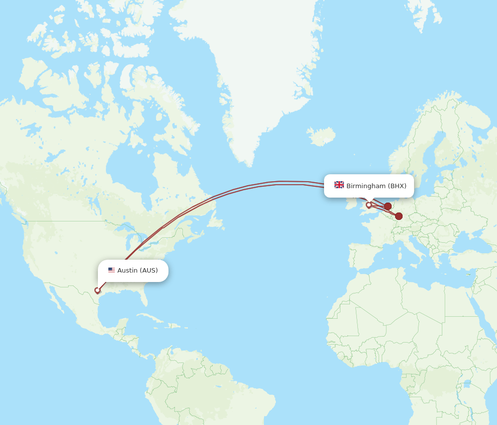 BHX-AUS flight routes
