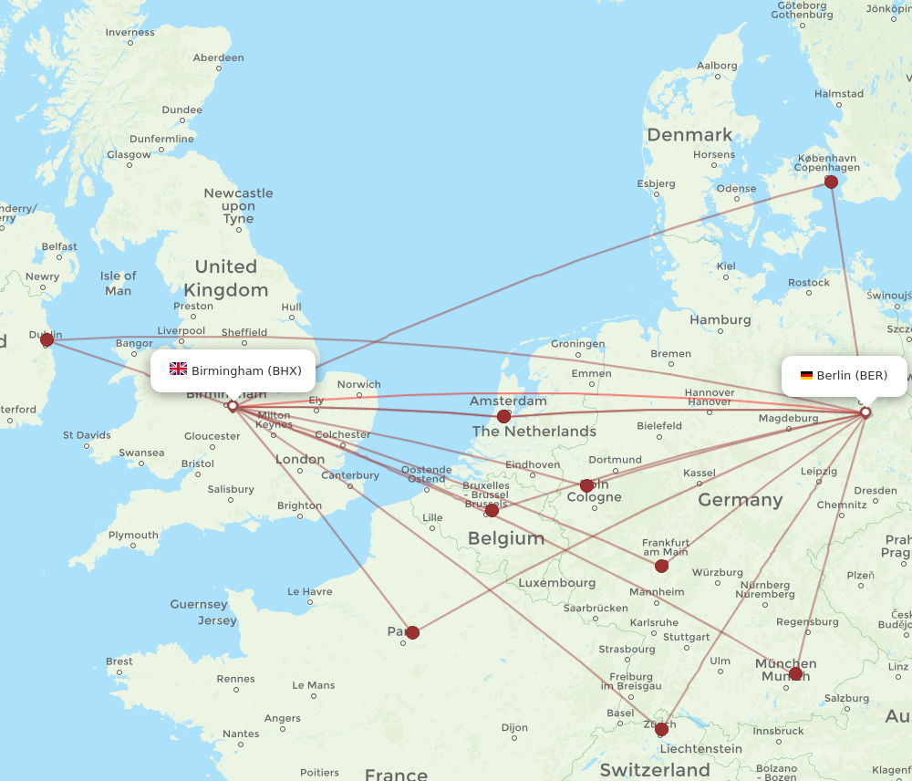 BHX to BER flights and routes map