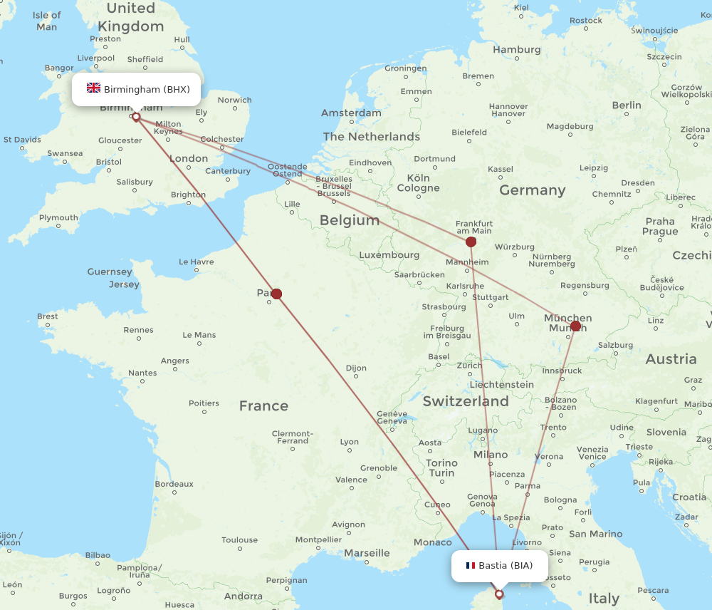 BHX to BIA flights and routes map