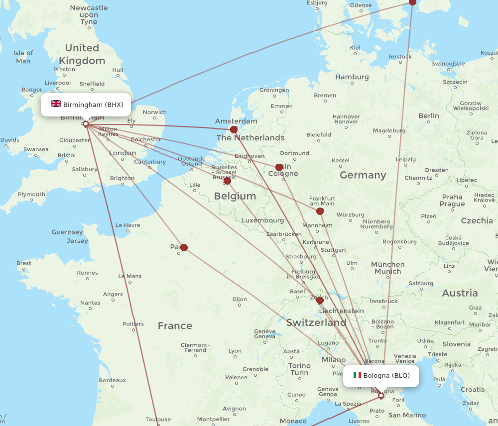 BHX to BLQ flights and routes map