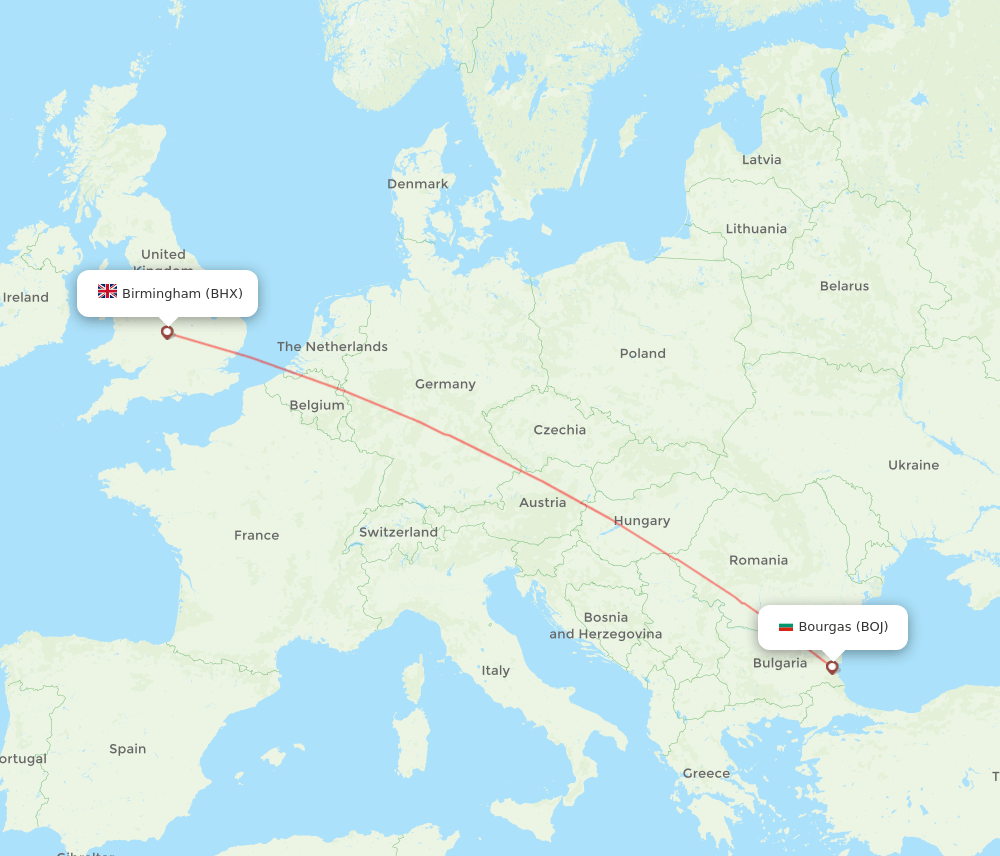 BHX to BOJ flights and routes map