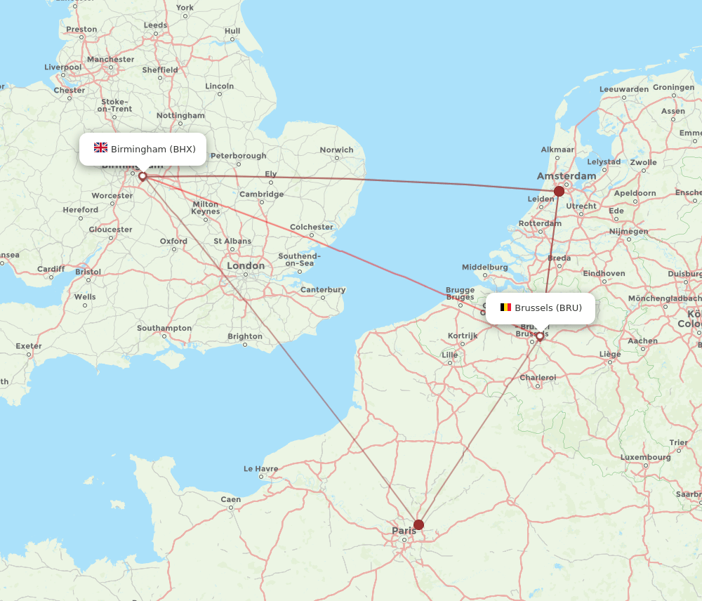 BHX-BRU flight routes