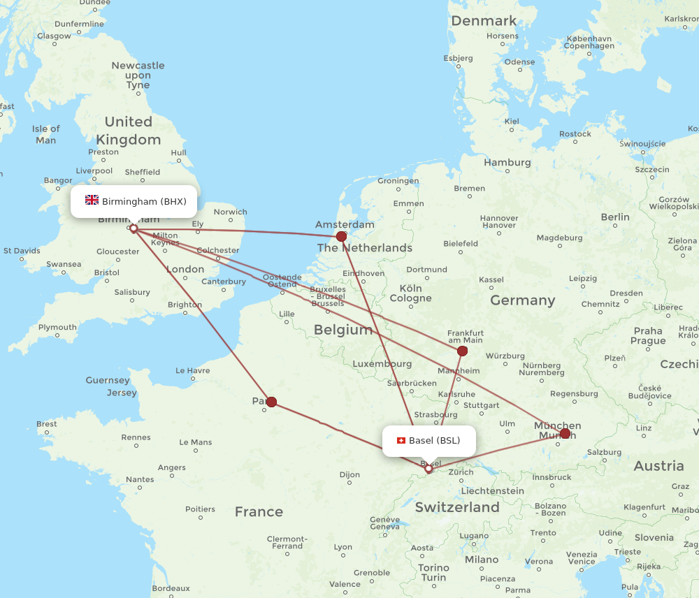 BHX to BSL flights and routes map