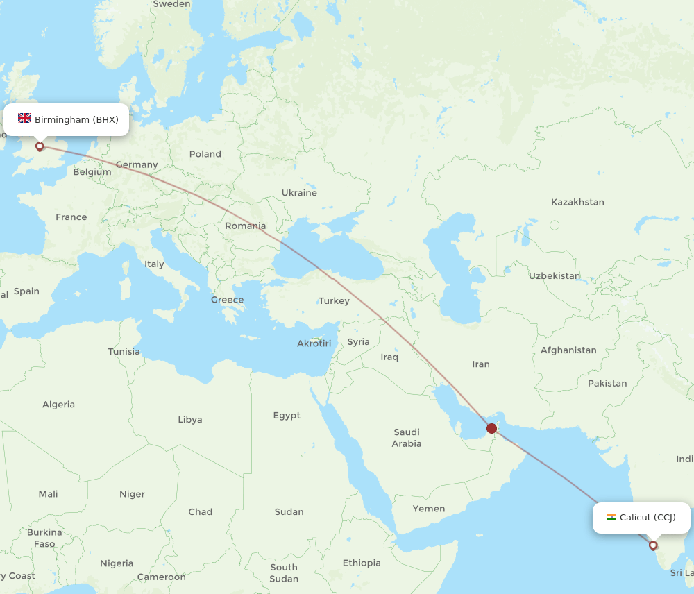 BHX-CCJ flight routes