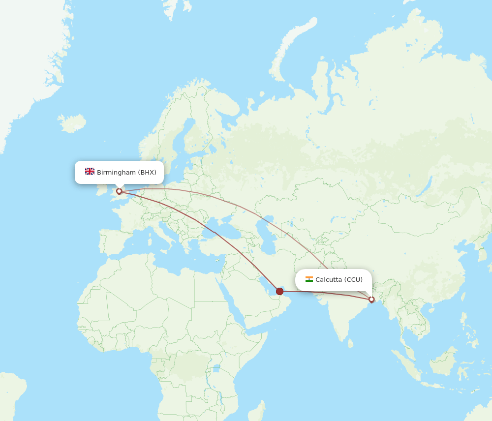 BHX-CCU flight routes