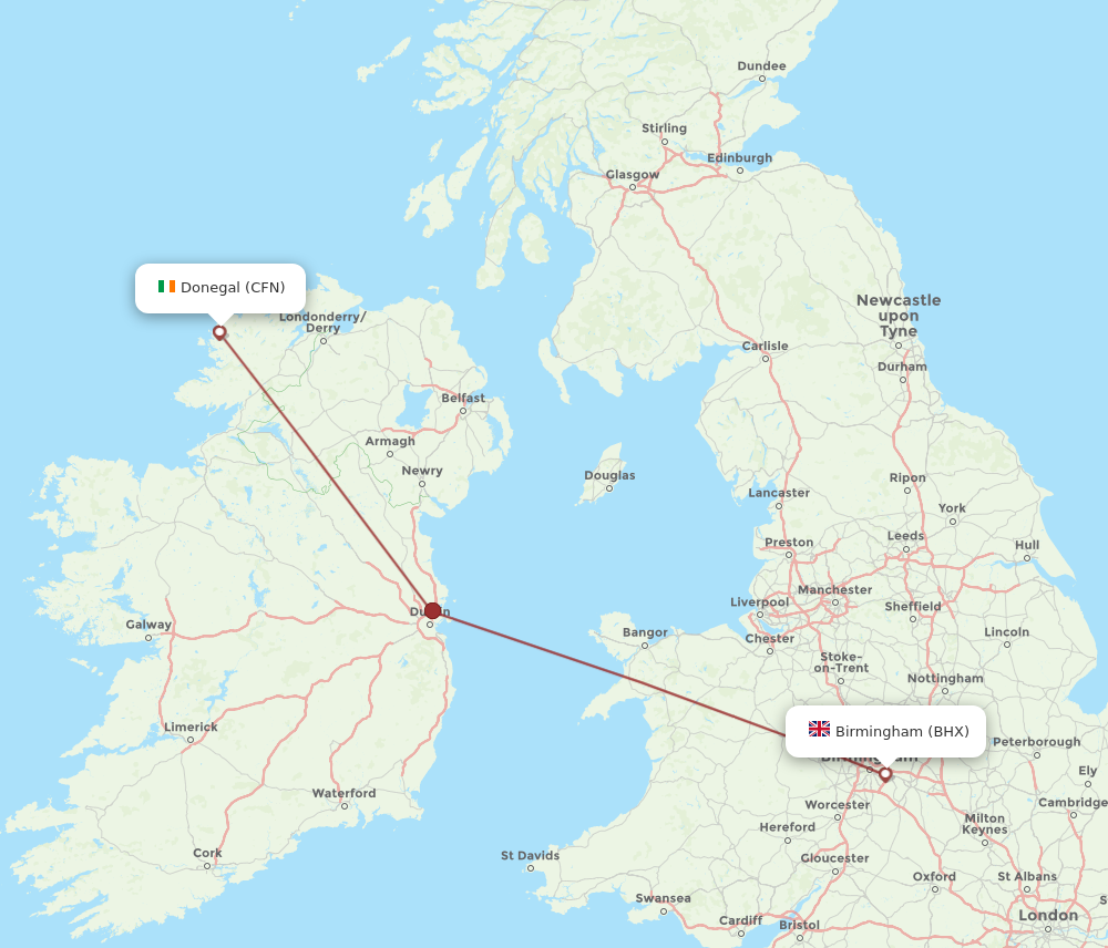 BHX to CFN flights and routes map