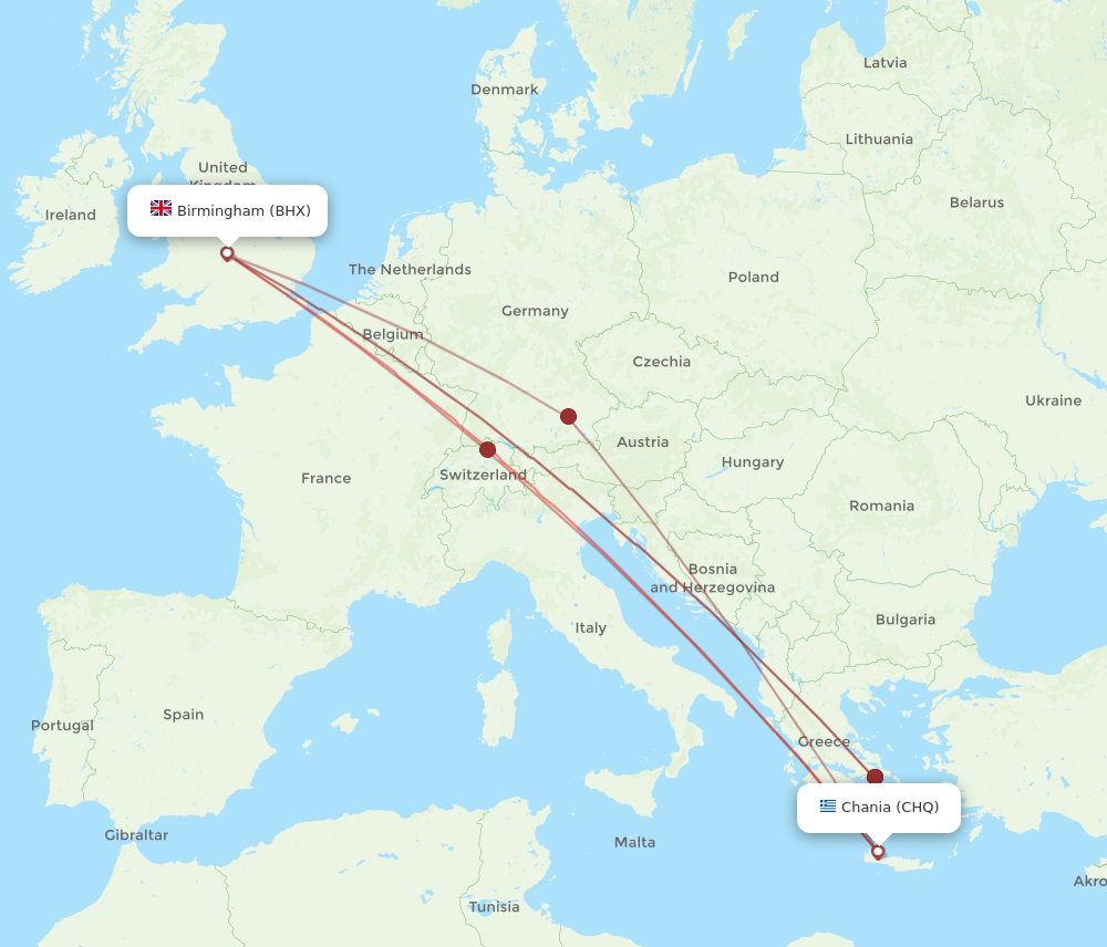BHX to CHQ flights and routes map