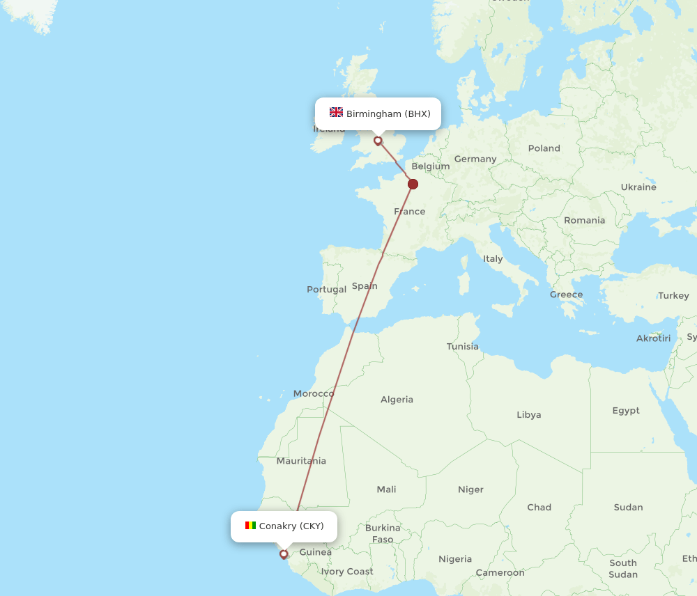 BHX-CKY flight routes
