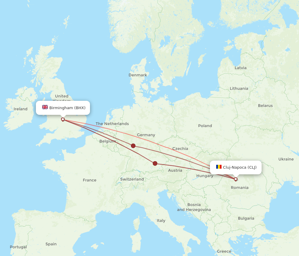 BHX to CLJ flights and routes map