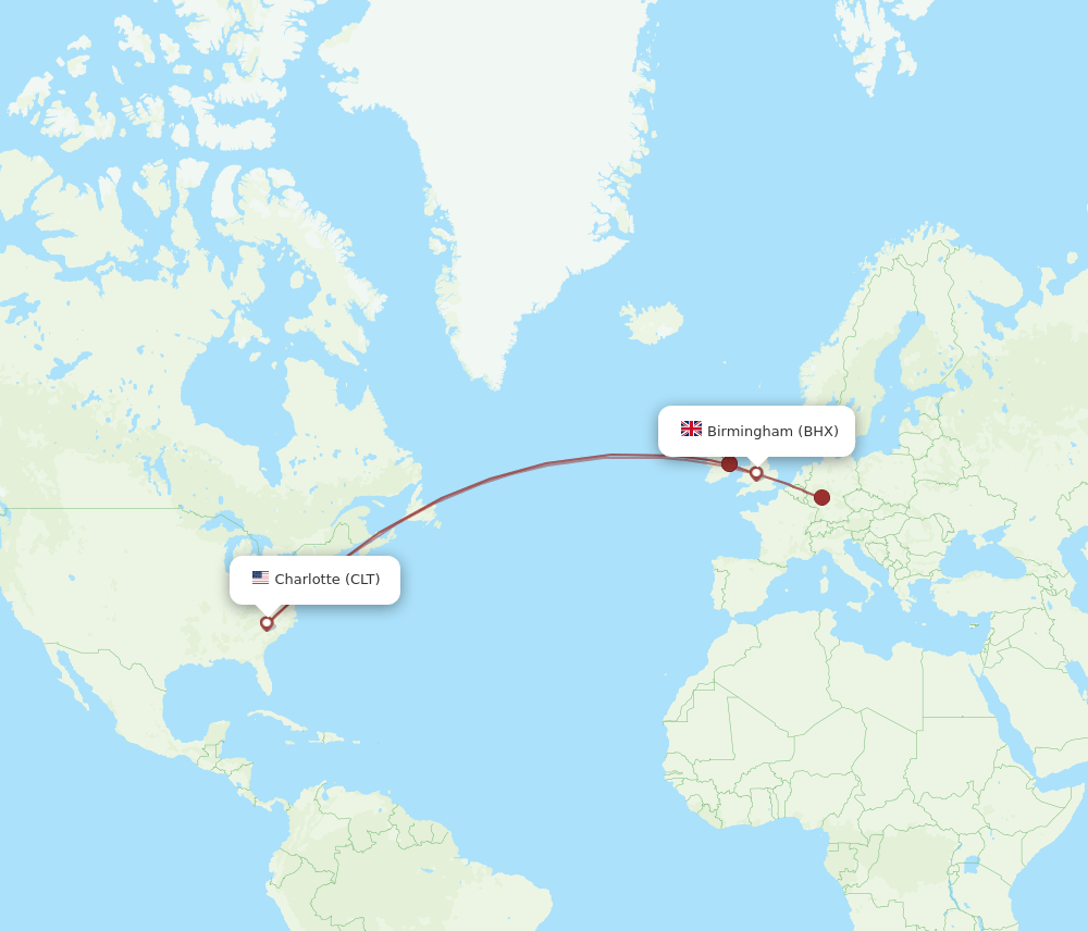 BHX-CLT flight routes