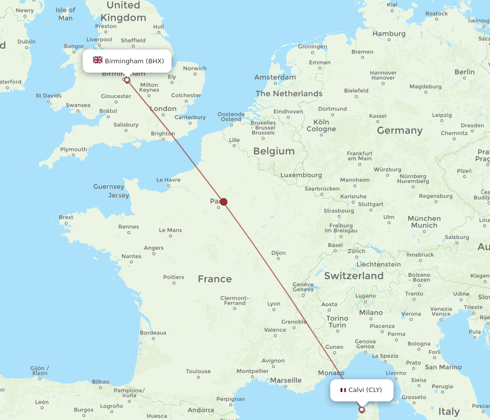 BHX to CLY flights and routes map