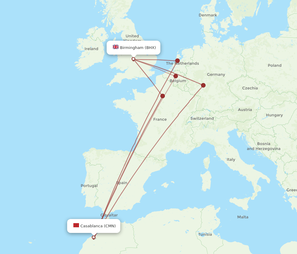 BHX-CMN flight routes