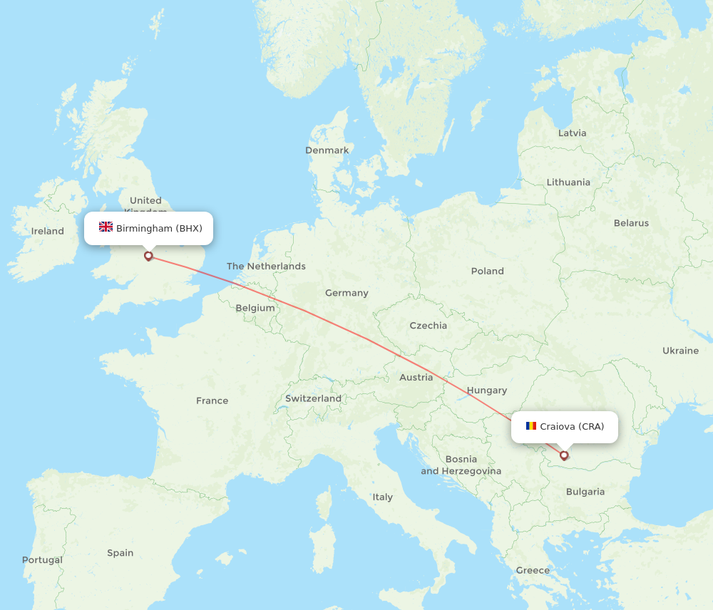 BHX to CRA flights and routes map