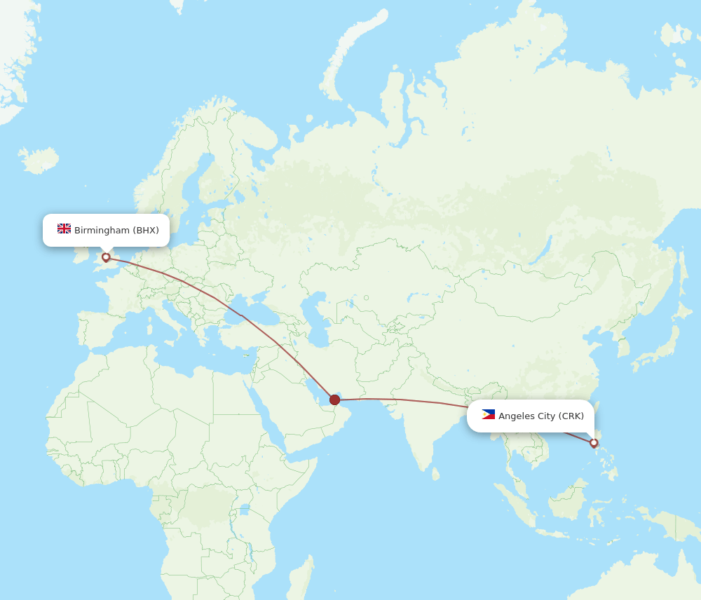 Angeles - Birmingham route map and flight paths