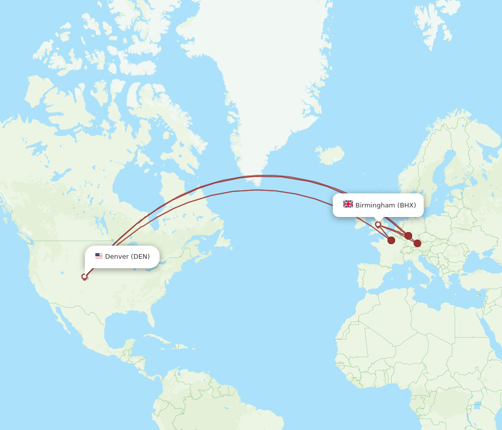 BHX to DEN flights and routes map