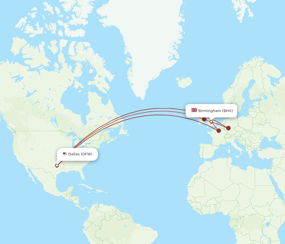 BHX-DFW flight routes