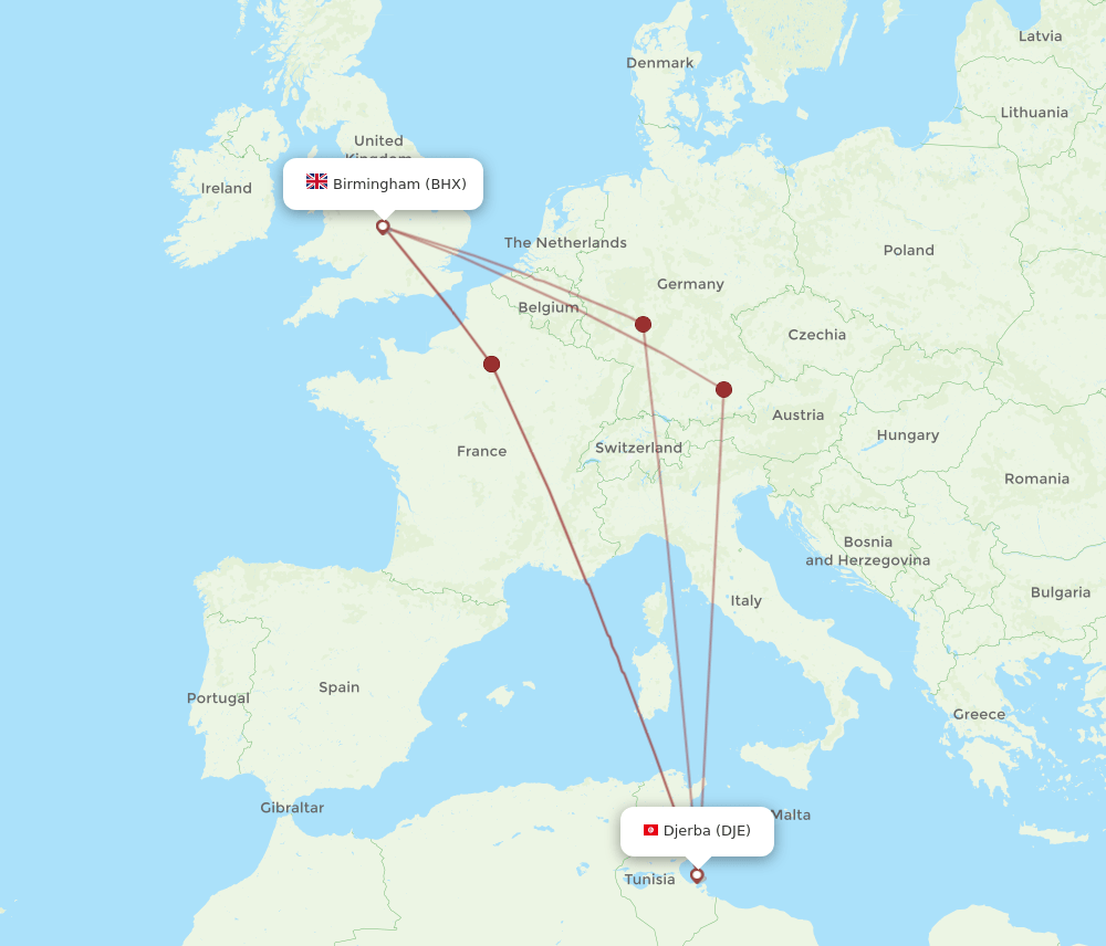 BHX-DJE flight routes