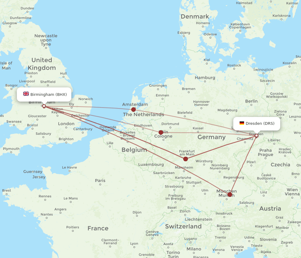BHX-DRS flight routes