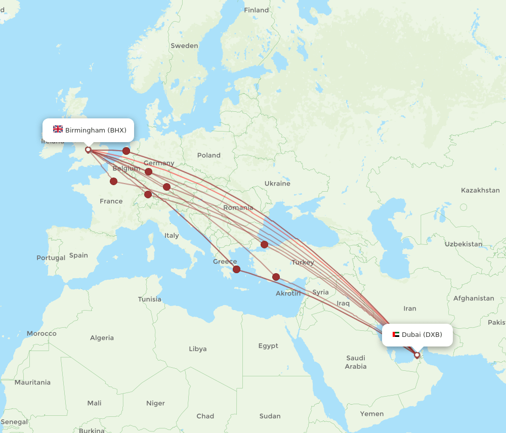 BHX-DXB flight routes