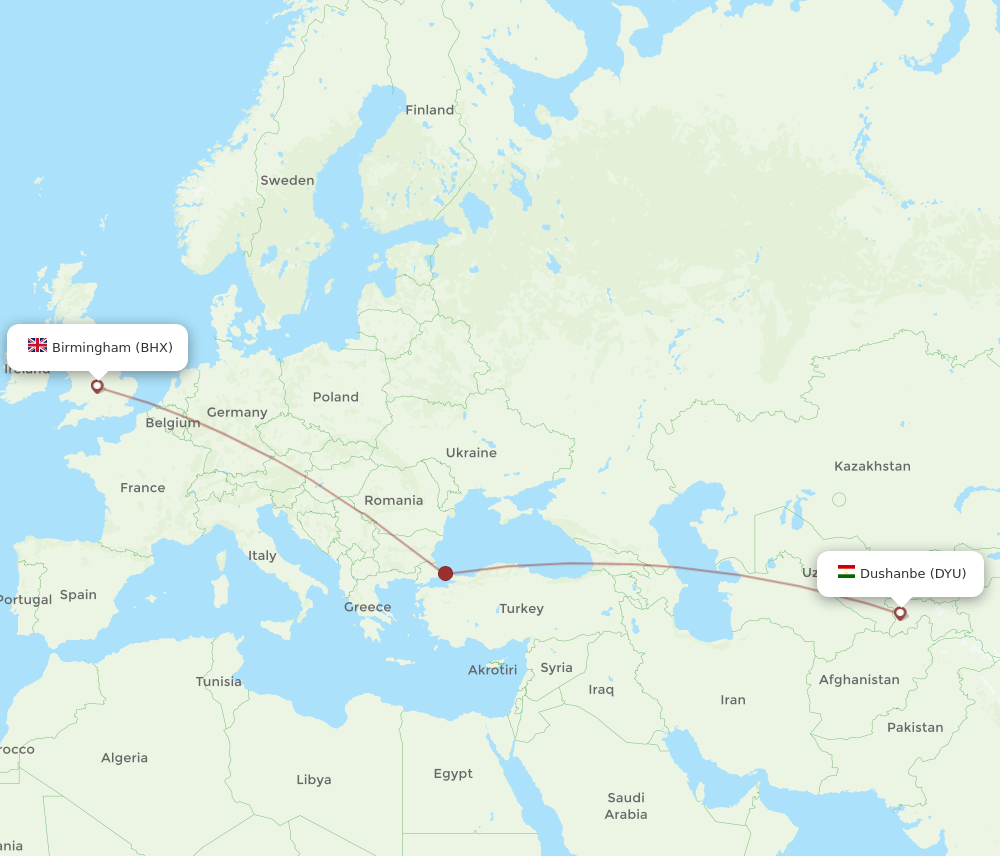 BHX-DYU flight routes
