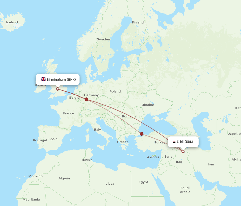 BHX-EBL flight routes