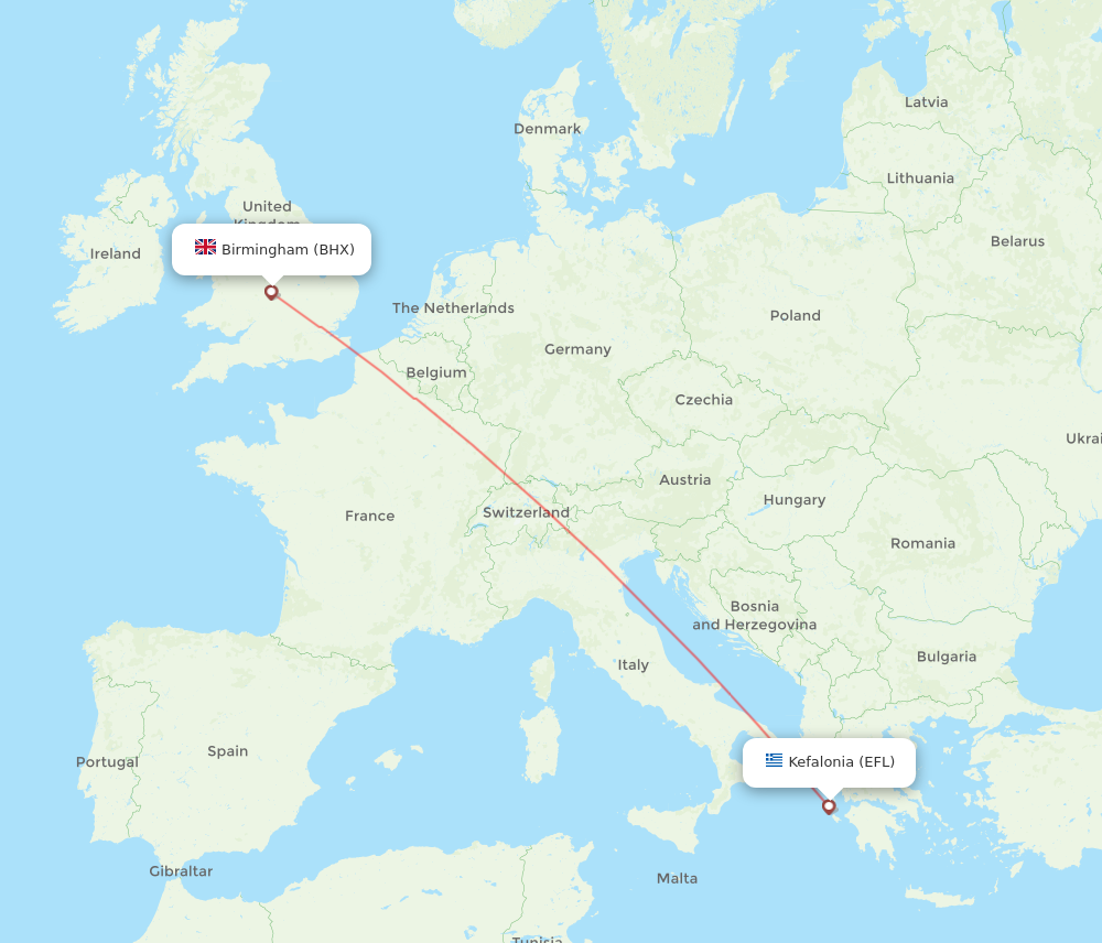 BHX to EFL flights and routes map