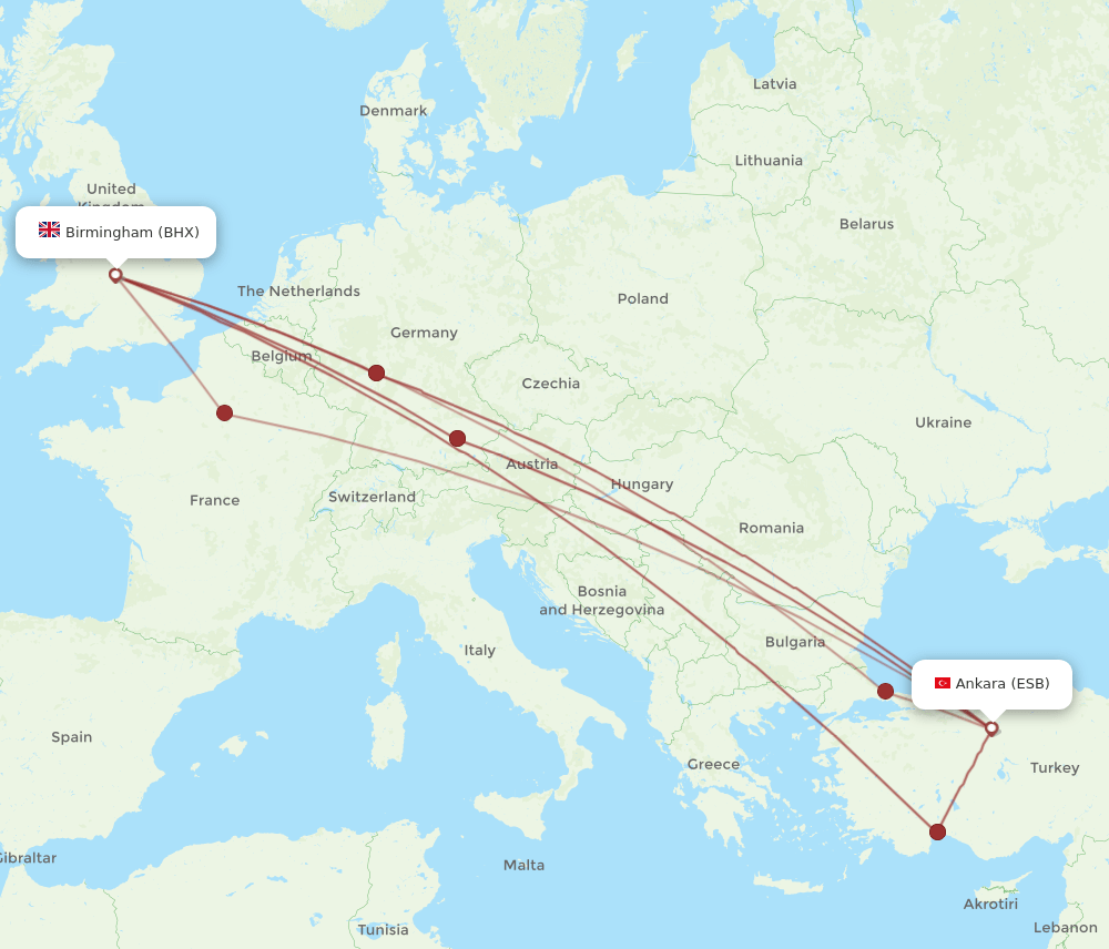BHX-ESB flight routes