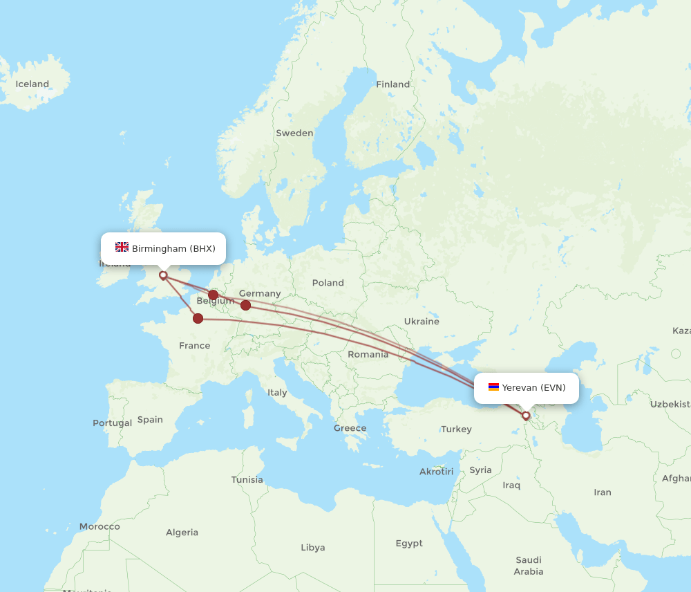 BHX-EVN flight routes