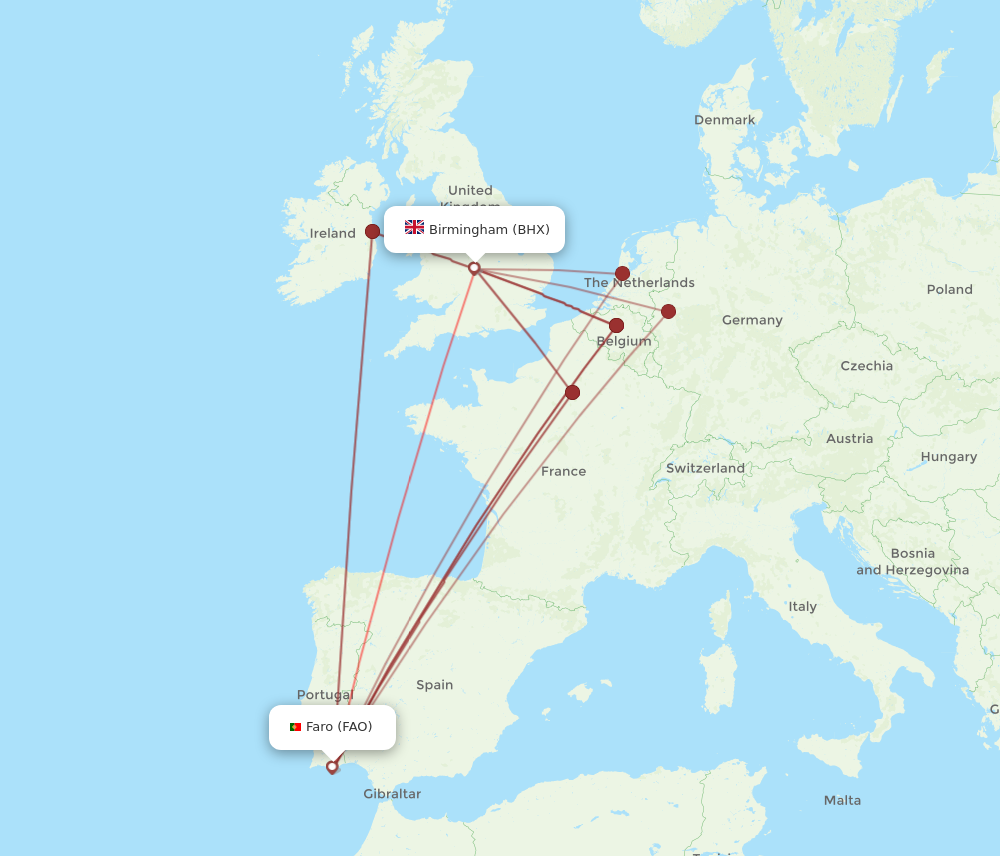 BHX to FAO flights and routes map