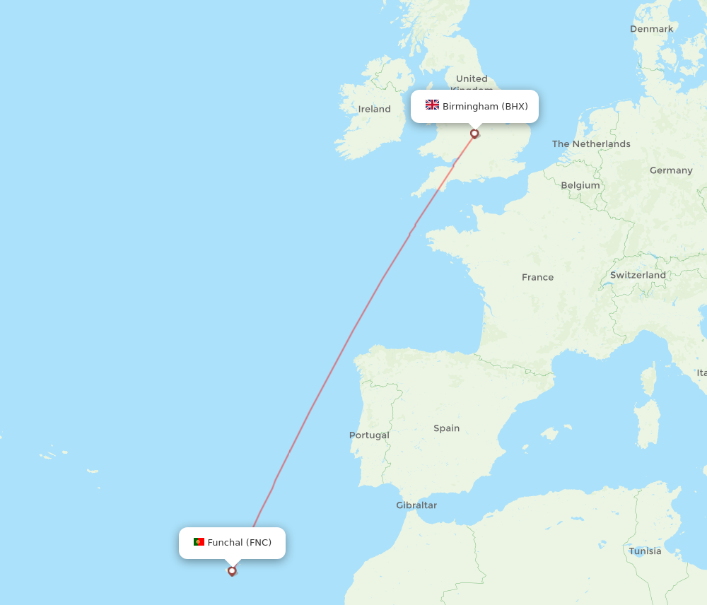 BHX to FNC flights and routes map