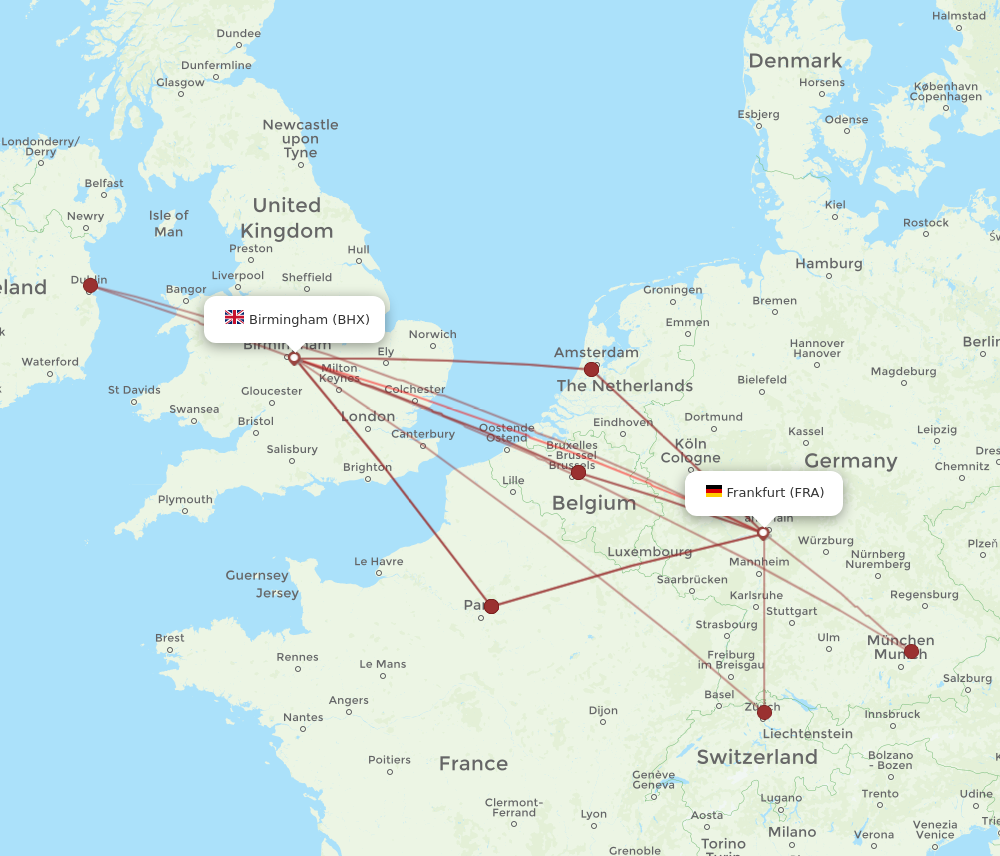 BHX to FRA flights and routes map
