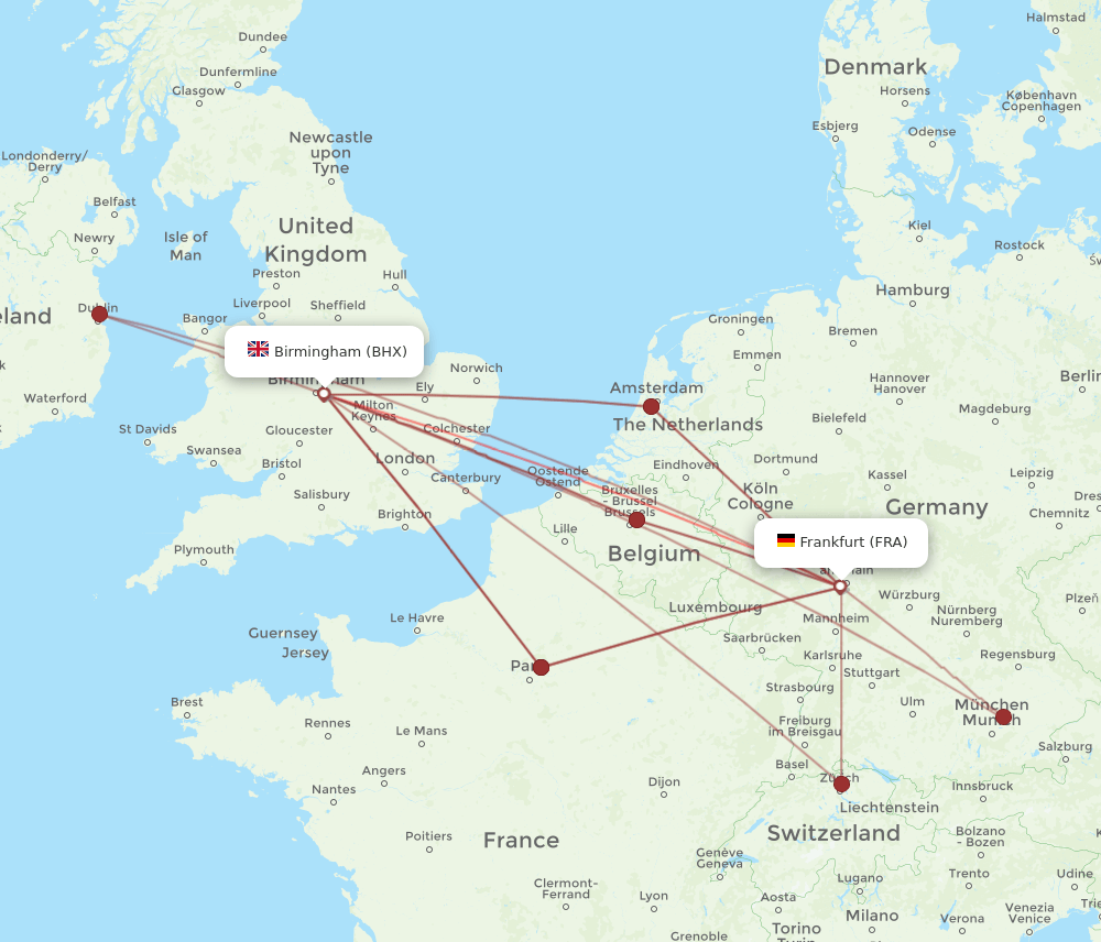 BHX to FRA flights and routes map