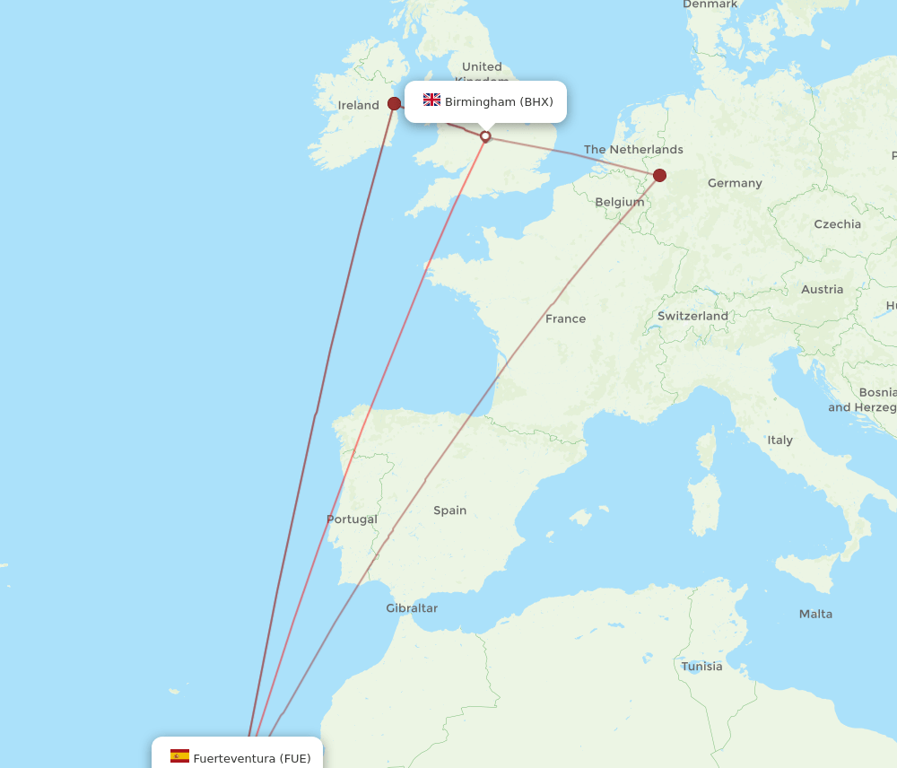 BHX-FUE flight routes